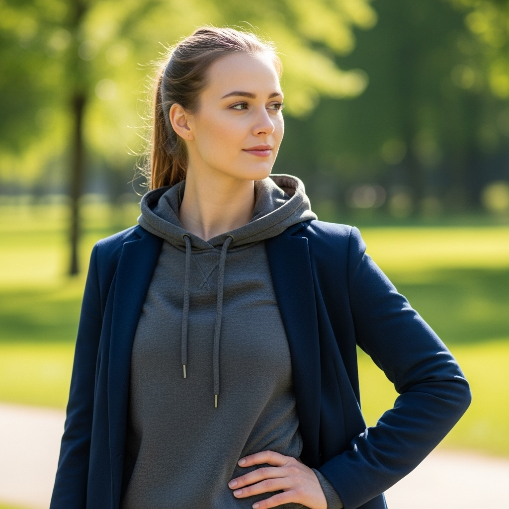 Bluza z kapturem i marynarka: połączenie stylu i komfortu